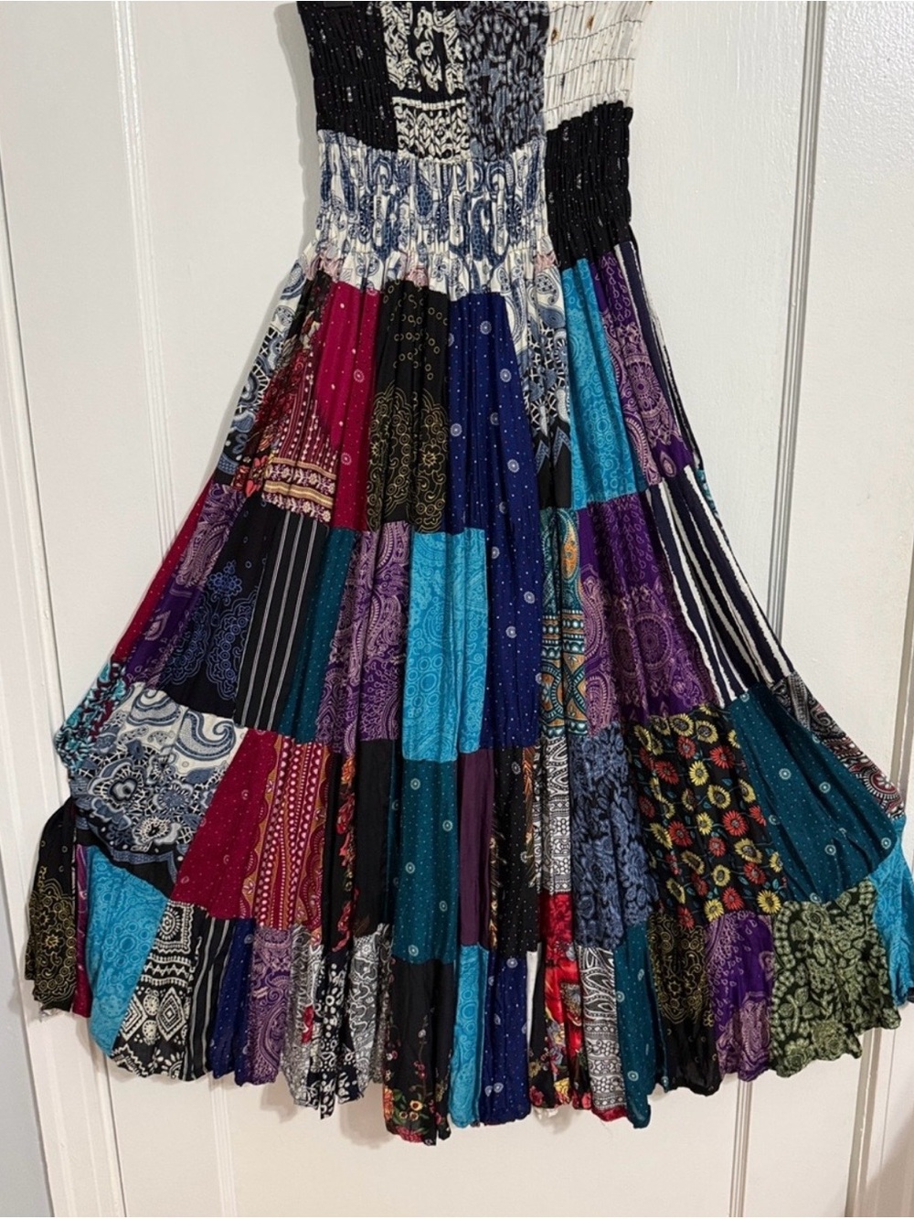Smocked Patchwork Maxi Dress in Multicolor - Picture 4 of 4